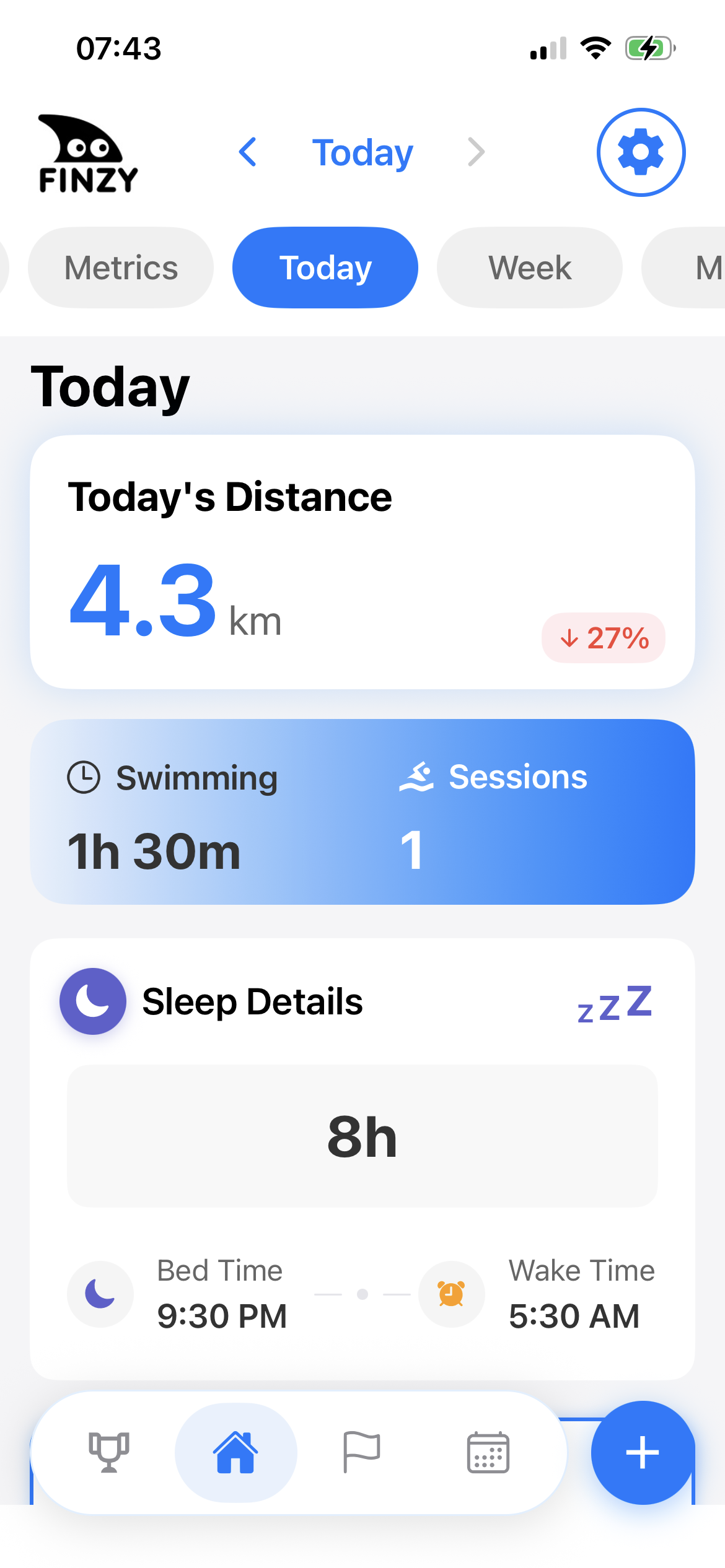 Finzy swim training log app with PB tracking and goal setting