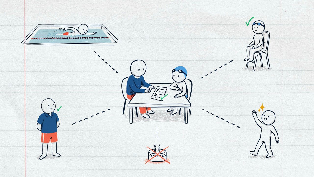 Hand-drawn notebook sketch of a calm first-gala readiness checklist