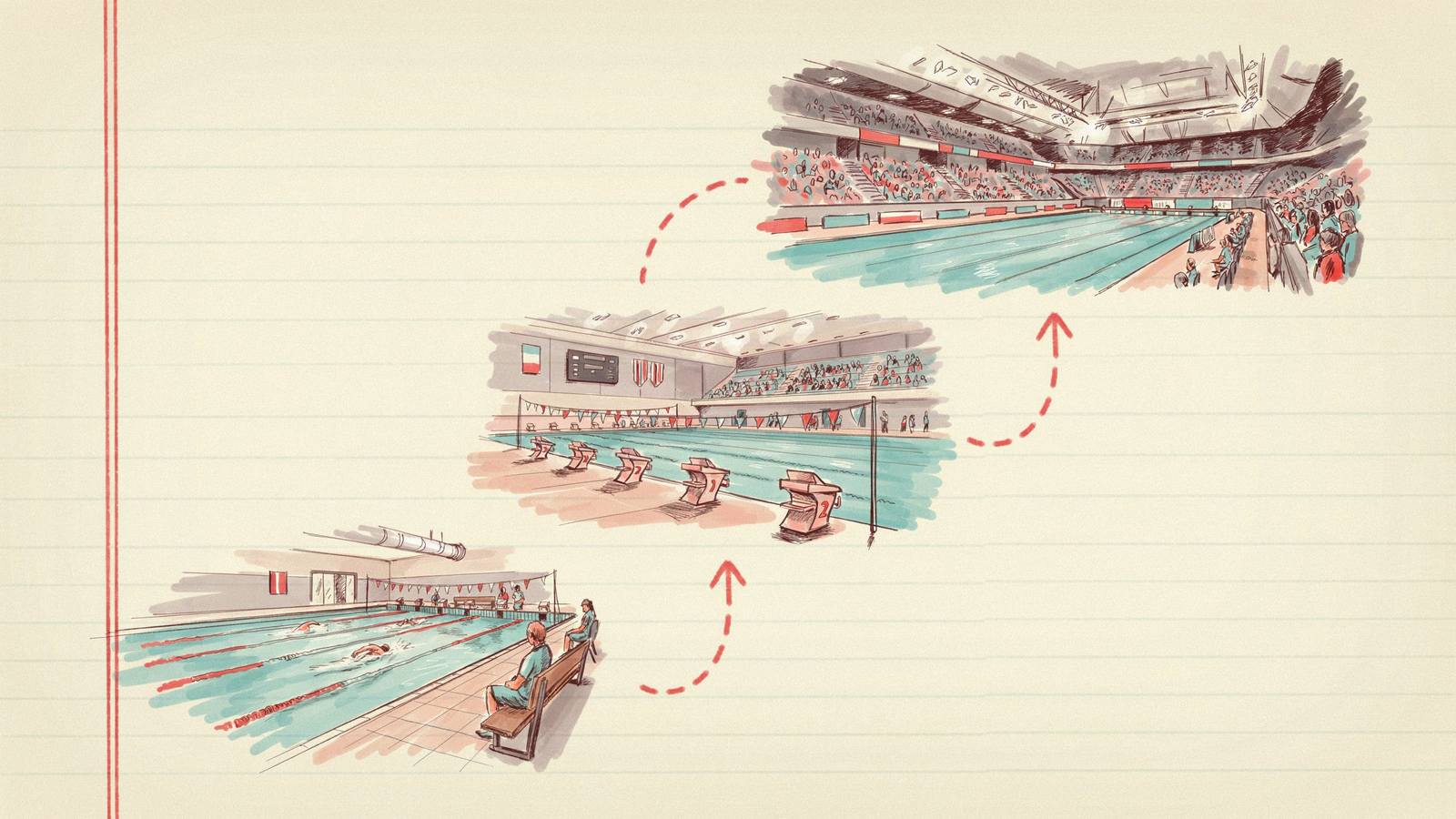 Hand-drawn notebook sketch of club night to state age to Australian Age Nationals